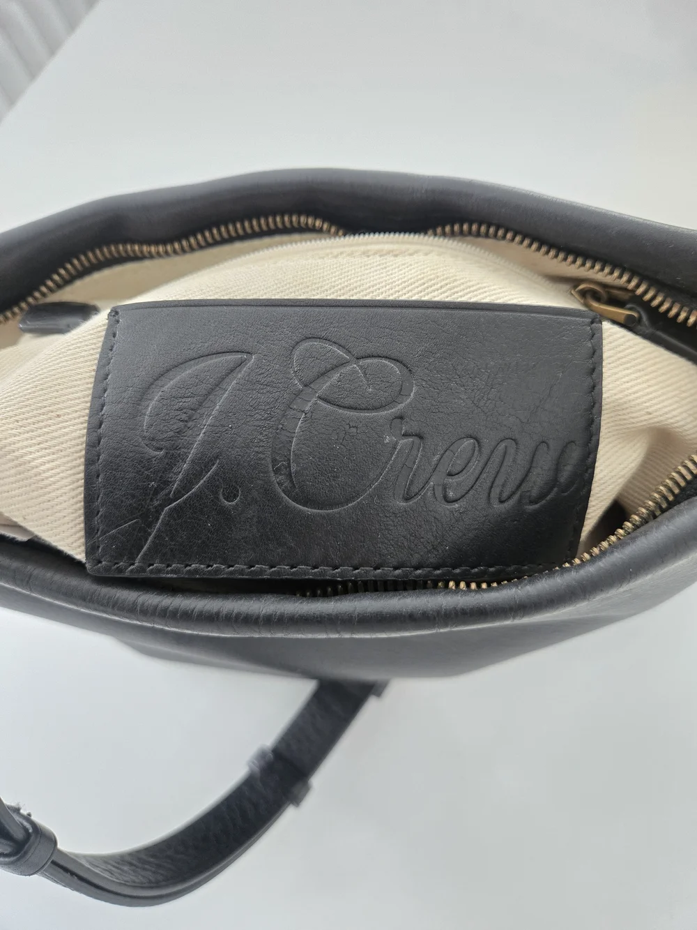 J.Crew Black Cow Leather Crossbody Bag Zip Closure Gold Hardware Lined Pockets